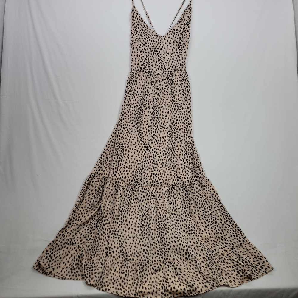 Cupshe Leopard Animal Print V Neck Lace Up Slip Maxi Dress Size Small